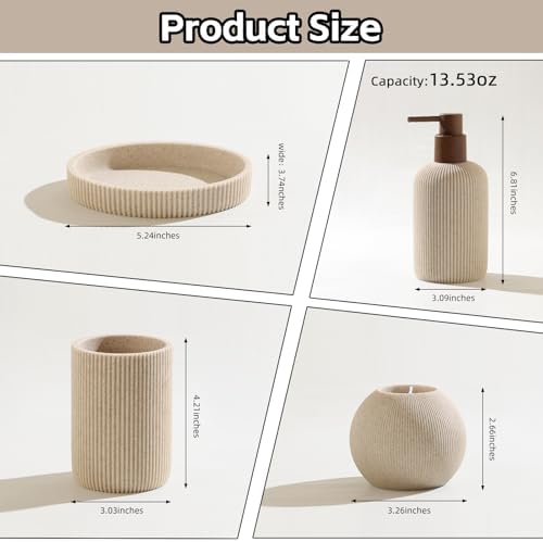 Bathroom Accessories Set, 5 PCS Modern Bath Organizer, Beige