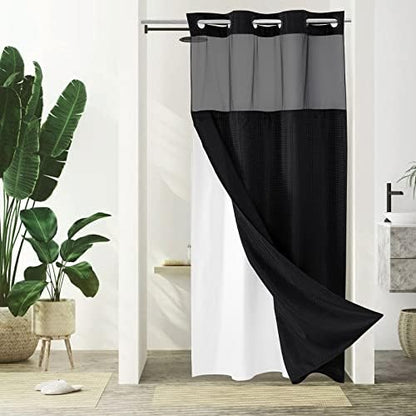 Gibelle No Hook Cloth Black Shower Curtain with Liner, 36x74