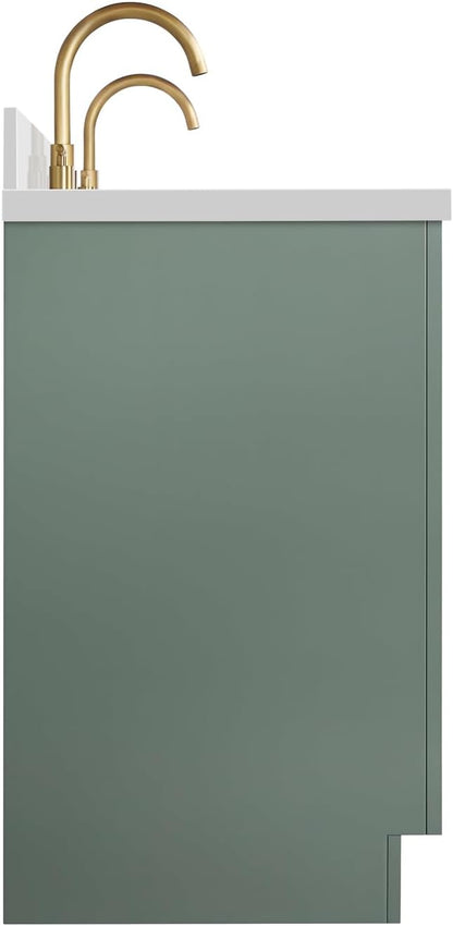 ARIEL Loren 72-inch Bathroom Vanity with Sink,Solid Wood, 1.5-inch Pure White Quartz Countertop, Double Oval Porcelain Sink, 4 Soft Closing Doors, 3 Dovetail Drawers, Vintage Green