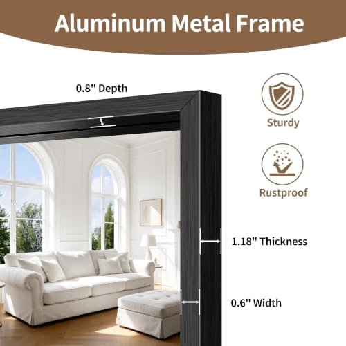 Black Rectangle Mirror, 48 x 36 Inch Large Bathroom Mirrors for Over Sink, 0.6" Thickened Deep Frame Rectangular Wall Mirror, Brushed, Tempered Glass, Antirust, Horizontally/Vertically