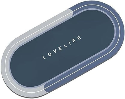 Rubber Bath mats Quick-Drying Non-Slip Bathroom mat Super Absorbent Bath mat Instant Dry Bath mat, Bathroom Rug in Front of The Kitchen Sink, Shower Room, Bathtub, Oval(Blue+16.9x35.4in)