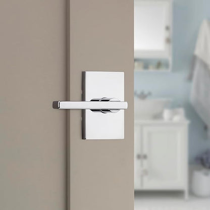 Kwikset Halifax Interior Privacy Door Handle with Lock, Door Lever for Bathroom and Bedroom, Polished Chrome Reversible Keyless Push Button Lock Door Lever