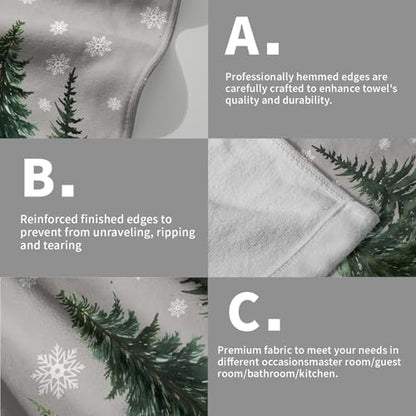 Winter Trees Hand Towels Set of 2, 28x14 Inch Grey Snowflake Brich Tree Soft Comfortable Absorbent Dish Cloths Towel for Kitchen Bathroom Home Xmas Holiday Decor and Gifts