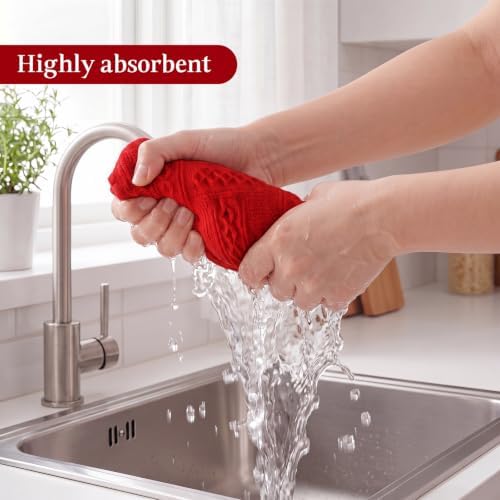 HunnmingRe 4 Pack Boho Hand Towel for Kitchen, Red