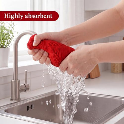 HunnmingRe 4 Pack Boho Hand Towel for Kitchen, Red