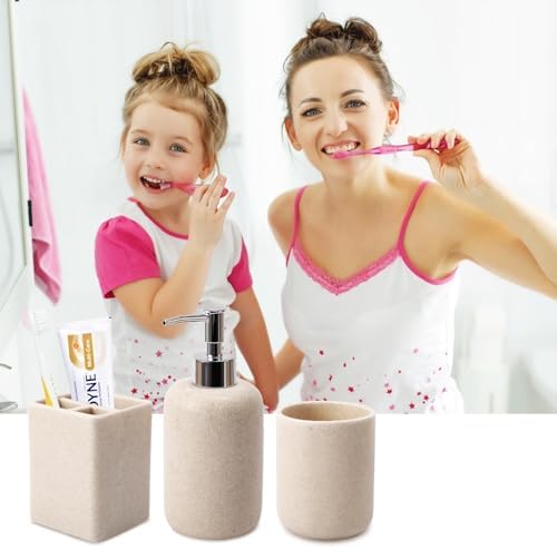 XLHOMO Beige Bathroom Accessory Set with Shower Curtain and Rugs, Resin