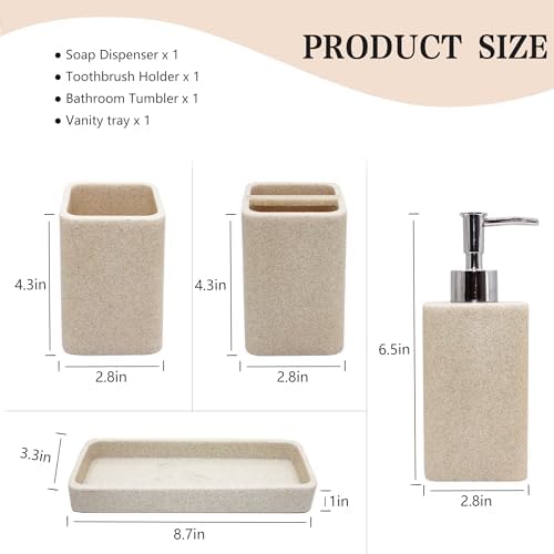 YMXYJM Bathroom Accessories Set, 4 Piece Toothbrush Holder Set - Sand Beige