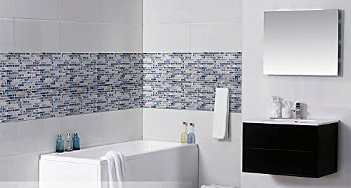 Gray Marble Tile for Kitchen Backsplash 12 in. x 12 in. x 8 mm Teal Blue Glass Mosaic Bathroom Shower Wall Linear Tiles (Pack of 5 Sheets)