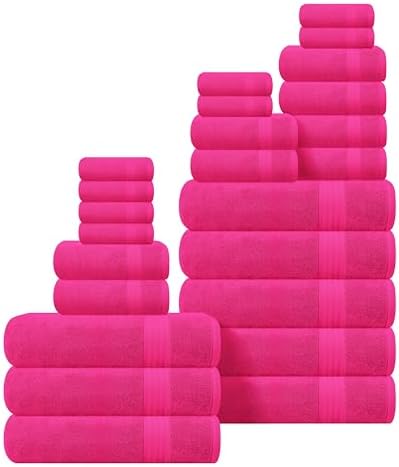 GLAMBURG Ultra Soft 24-Piece Towel Set - 100% Pure Ringspun Cotton, Contains 8 Oversized Bath Towels 27x54, 8 Hand Towels 16x28, 8 Wash Cloths 13x13 - Ideal for Everyday use, Hotel & Spa - Hot Pink