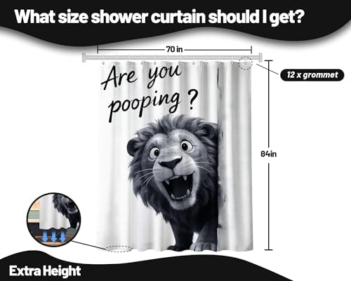 Extra Tall Shower Curtain XL Black and White Lion, 70 x 84 Inchs