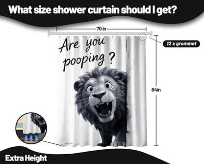 Extra Tall Shower Curtain XL Black and White Lion, 70 x 84 Inchs