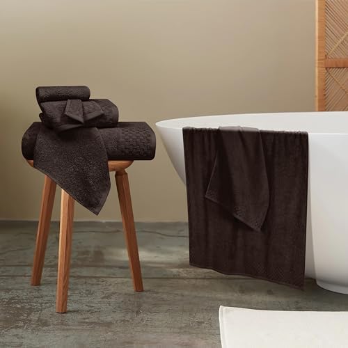 MyOwn Premium Cotton 6 Pack Towel Set for Bathroom, Contains 2 Bath Towels 28x55 inch, 2 Hand Towels 16x24 inch & 2 Wash Coths 12x12 inch, Ideal Everyday use, Compact & Lightweight - Chocolate Brown