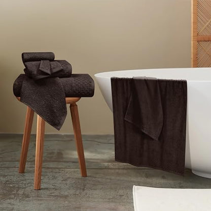 MyOwn Premium Cotton 6 Pack Towel Set for Bathroom, Contains 2 Bath Towels 28x55 inch, 2 Hand Towels 16x24 inch & 2 Wash Coths 12x12 inch, Ideal Everyday use, Compact & Lightweight - Chocolate Brown