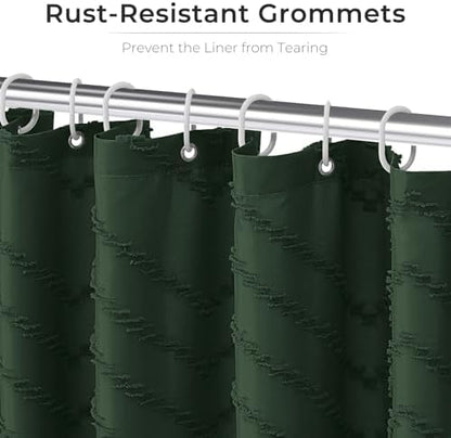 Dark Green Boho Fabric Shower Curtain 72 x 90 Inches