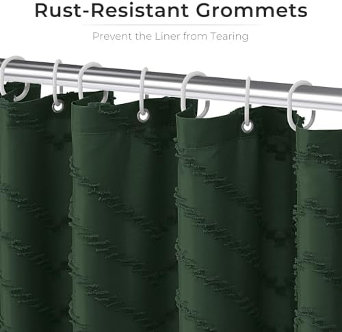 Dark Green Boho Fabric Shower Curtain 72 x 80 Inches