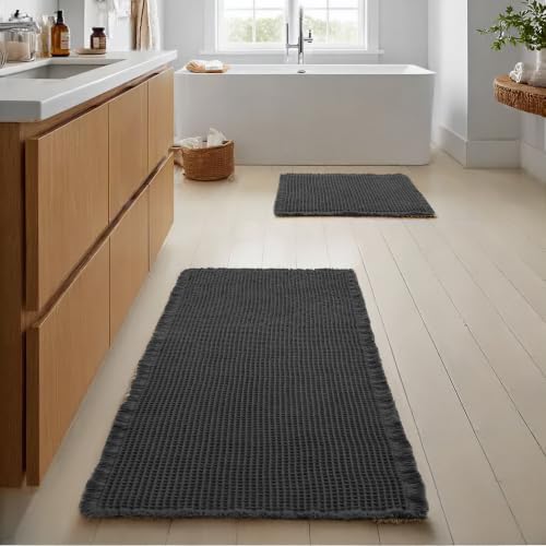 JIUZHEN Set of 2 Waffle Bathroom Rugs Non Slip Bath Mats 16"x24"+24"x48"