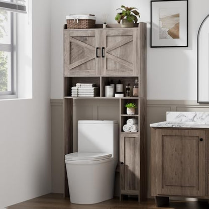 Homhedy Wooden Over The Toilet Storage Cabinet with Barn Door