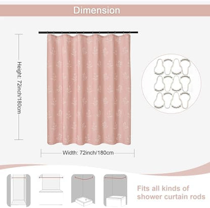 ORTIGIA Pink Linen Shower Curtain Farmhouse Vintage Floral Light Blush Pink Shower Curtains Boho Rustic Block Print Cottagecore Decor for Bathroom 72 W x 72 L