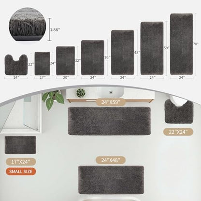 Disolla Bathroom Rug 24x48 - Non-Slip Plush Thick Bath Mat, Highly Absorbent & Ultra Soft Fluffy Floor Mat, Machine Washable for Shower and Tub, Dark Grey