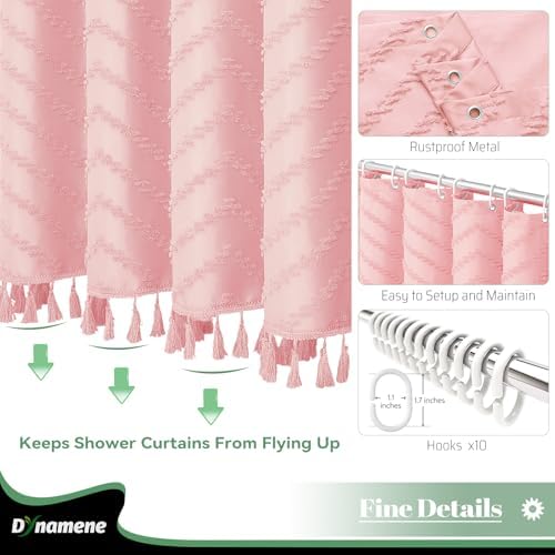 Dynamene Stall Boho Farmhouse Shower Curtain Tufted Chevron 54"x78" Pink