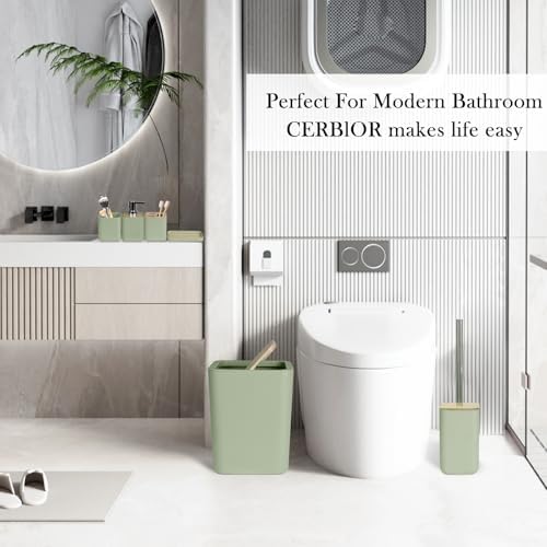 CERBIOR Bamboo Bathroom Accessories Set 6 Piece Square Spiral Set,Green