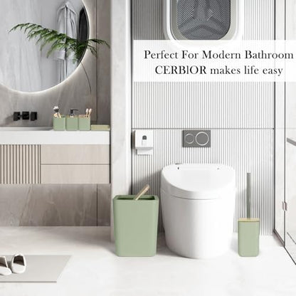 CERBIOR Bamboo Bathroom Accessories Set 6 Piece Square Spiral Set,Green