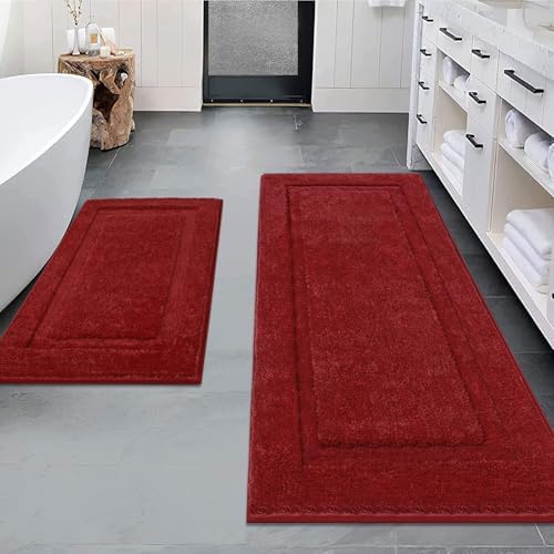 SHACOS Soft Microfiber Bathroom Rugs Set of 2 Pieces, Red