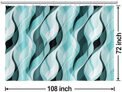 Teal Striped Shower Curtain Extra Wide 108x72 inch 18 Hooks