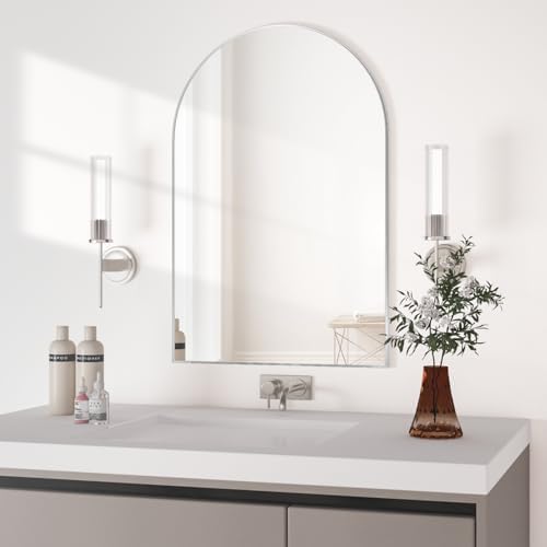 Wall Mounted Mirror, Arched Wall Mirror for Bathroom, 24"x36" Arch Bathroom Mirror with Metal Frame, Silver Vanity Mirror Decor for Mantle, Bedroom, Entryway, Living Room
