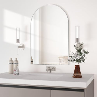 Wall Mounted Mirror, Arched Wall Mirror for Bathroom, 24"x36" Arch Bathroom Mirror with Metal Frame, Silver Vanity Mirror Decor for Mantle, Bedroom, Entryway, Living Room