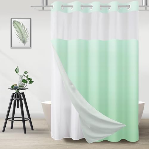 No Hook Shower Curtain and Liner for Bathroom, Ombre Mint Green, 71" x 74"