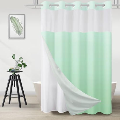 No Hook Shower Curtain and Liner for Bathroom, Ombre Mint Green, 71" x 74"