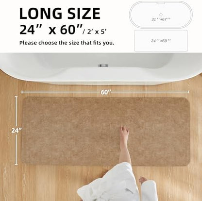 TYUU Thin Bath Mat Runner, Long Bathroom Rugs Non Slip, 24x60 Camel