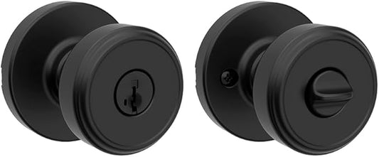 Kwikset Maven Entry Door Knob with Lock and Key, Secure Keyed Handle Exterior, Front Entrance and Bedroom, Matte Black, Pick Resistant SmartKey Rekey Security and Microban