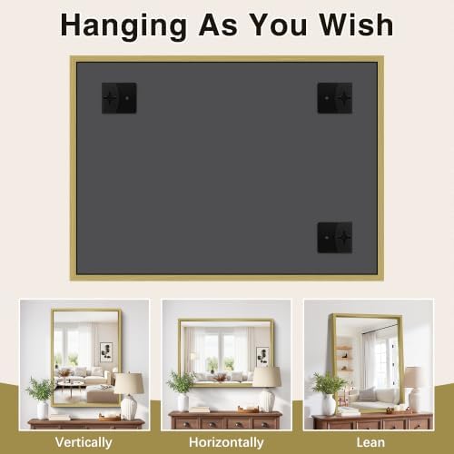 Bathroom Mirror, 30 x 42 inch Natural Wood Grain Colored Aluminum Metal Frame Bathroom Vanity Mirror, Rectangle Wall Mirror for Bedroom Living Room, Tempered Glass, Horizontal or Vertical