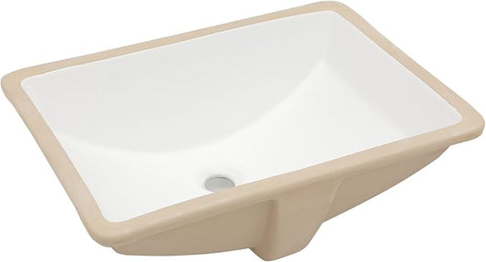 Undermount Bathroom Sink Rectangle 21x15 Inch White Rectangular Porcelain Ceramic Vessel Sink with Overflow Under Counter Lavatory Vanity