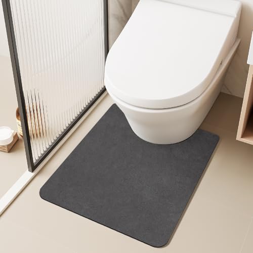 TYUU Thin Toilet Rug, Bathroom Rugs Non Slip, 20x24 U Shape Dark Grey