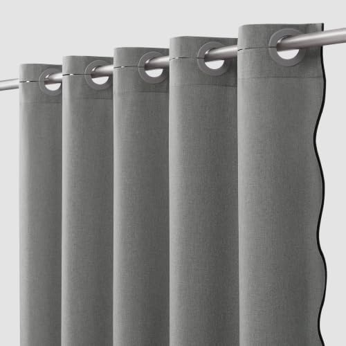 Furlinic Stall Shower Curtain Scalloped Grey No Hook Waterproof Linen 48x72