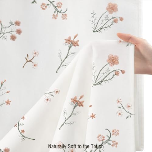 Floral Farmhouse Vintage Cotton Shower Curtain Embroidered Textured 72Wx72H