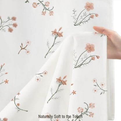 Floral Farmhouse Vintage Cotton Shower Curtain Embroidered Textured 72Wx72H
