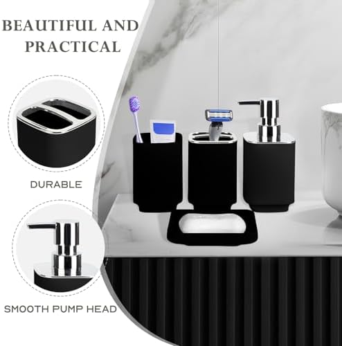 RRM Bathroom Accessories Set 4 Piece, Black Boho Bathroom Decor