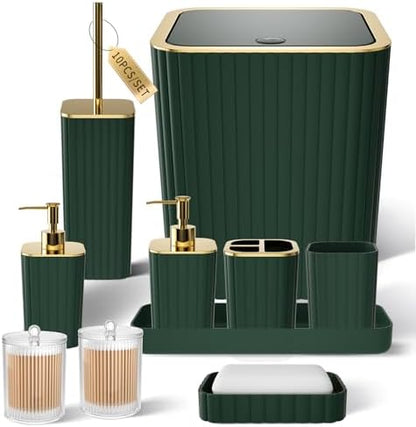 XLHOMO Bathroom Accessories Set - Gorgeous Green Bathroom Set, 10PC Green Bathroom Accessory Set, Bathroom Sets with Toilet Brush, Bathroom Trash Can