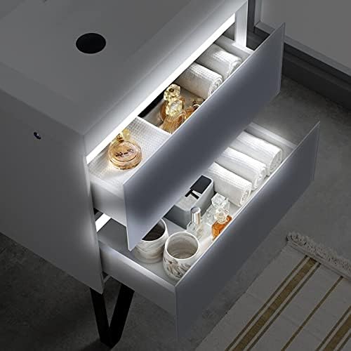 Blossom 36 inch LED Lighted Bathroom Vanity with Acrylic Sink | Wall Mounted Vanity with Dimmable LED Lights | Modern Floating Design for Bathrooms | 36" w/Acrylic Sink, Light Grey