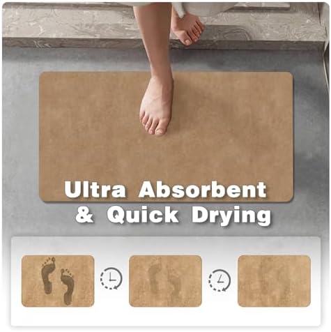 TYUU Thin Bath Mat, Bathroom Rugs Non Slip Washable, 24x48 Camel