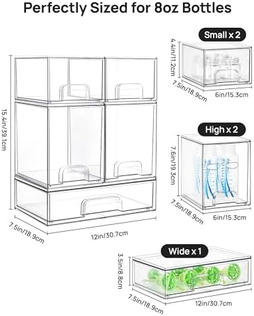Vtopmart Clear Stackable Storage Drawers Set of 5, Plastic Organizer Bins