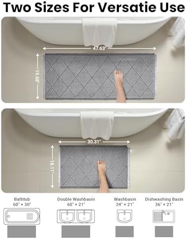 Waffle Bath Mat Set, Non Slip Bathroom Rugs 2 Piece, Gray & Light Gray