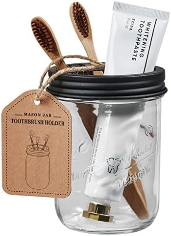 Amolliar Mason Jar Bathroom Accessories Set, 4Pcs Glass Bathroom Set, Black