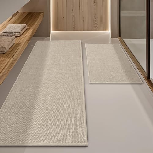 YIHOUSE Bathroom Rugs Thin Bath Mat Sets 2 Pieces Quick Dry,Beige