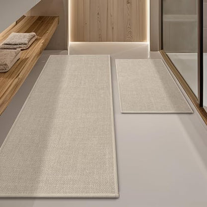 YIHOUSE Bathroom Rugs Thin Bath Mat Sets 2 Pieces Quick Dry,Beige