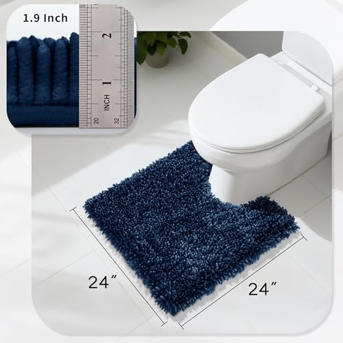 Yimobra Toilet Rugs U Shaped Washable, Extra Thick Soft Absorbent Chenille Contour Bathroom Rugs for Toilet 24x24 Inch, Quick Dry Non Slip Toilet Mat for Bath Floor, Blue